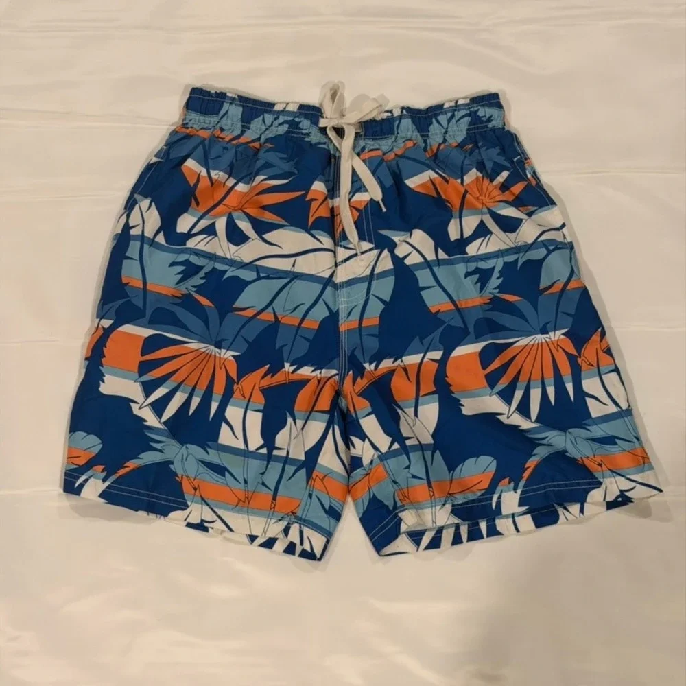 Cromer Resortwear Swim Trunks Mens M Blue Orange Tropical Floral Shorts Beach